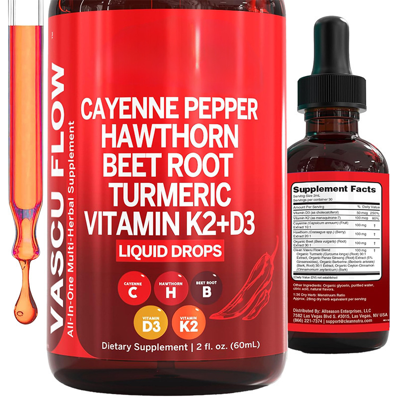 Vitamin D3 K2 Drop - 60 ml Cayenne-Pfeffertropfen, flüssiger Cayennepfeffer Bio,