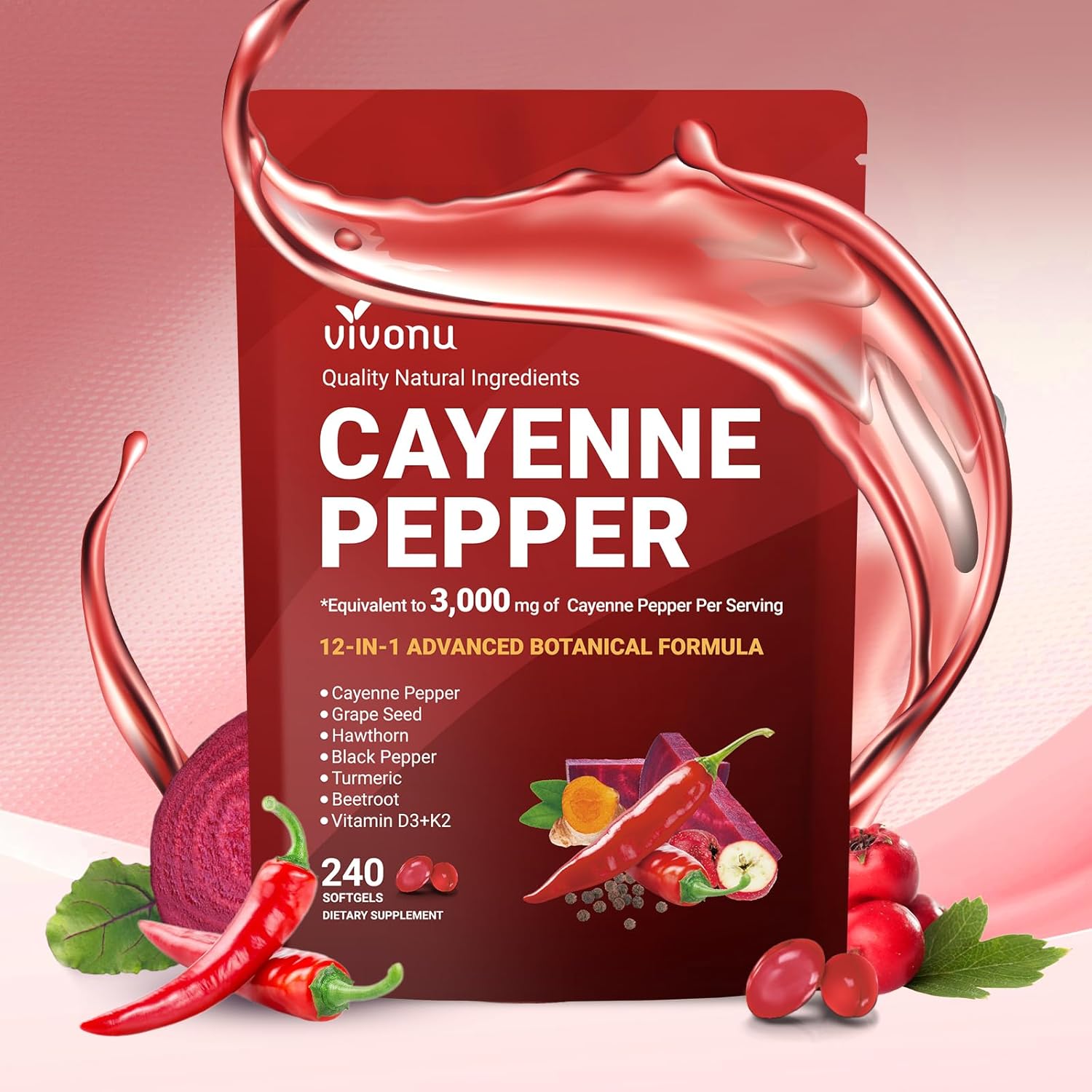 Vitamin D3 K2 Drop - VivoNu Cayenne-Pfeffer-Softgels-Nahrungsergänzungsmittel, Unterstützt die Gesundheit von