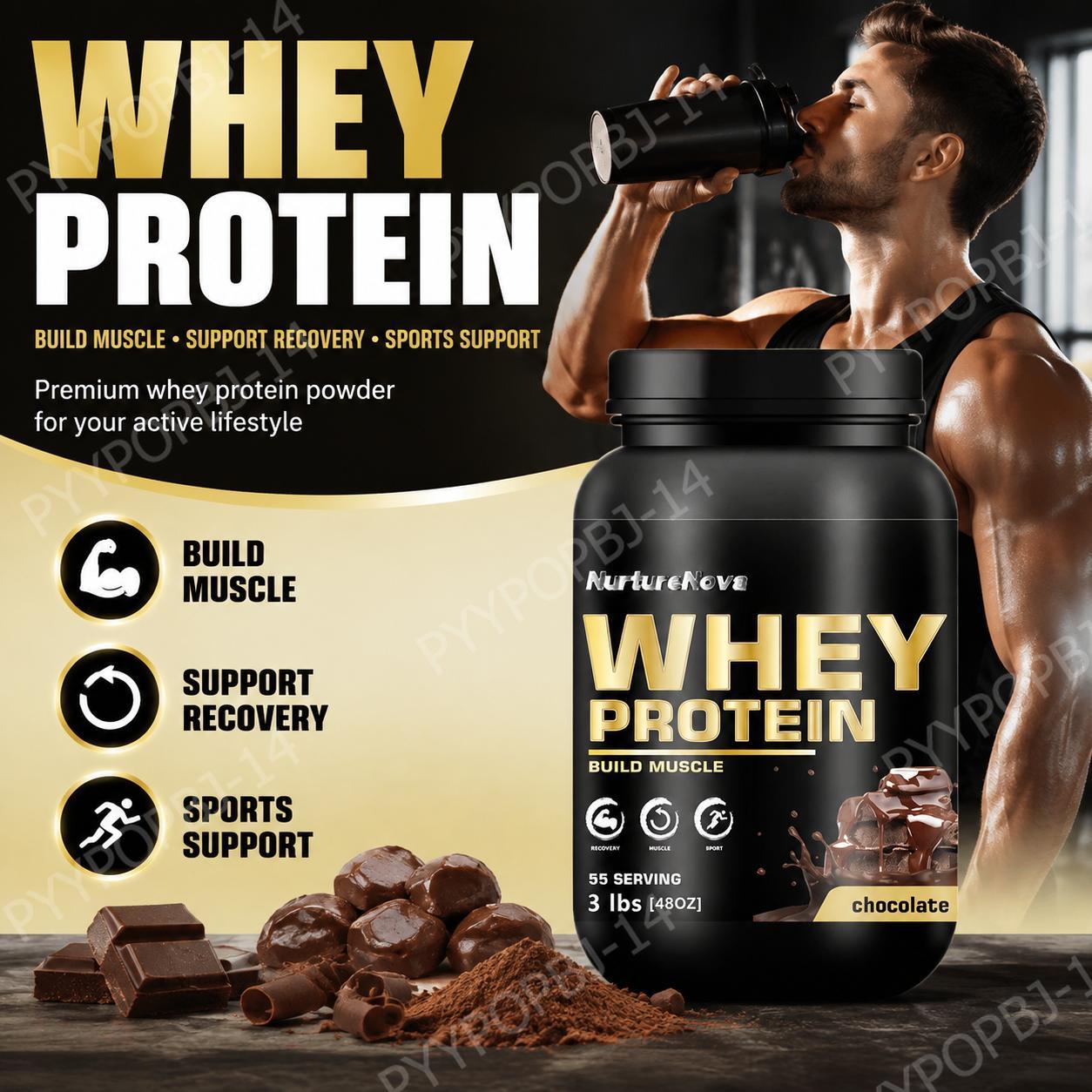 Fitness Nutrition Whey - NurtureNova Schokoladen-Molkenproteinpulver 30g Portion 55 Portionen