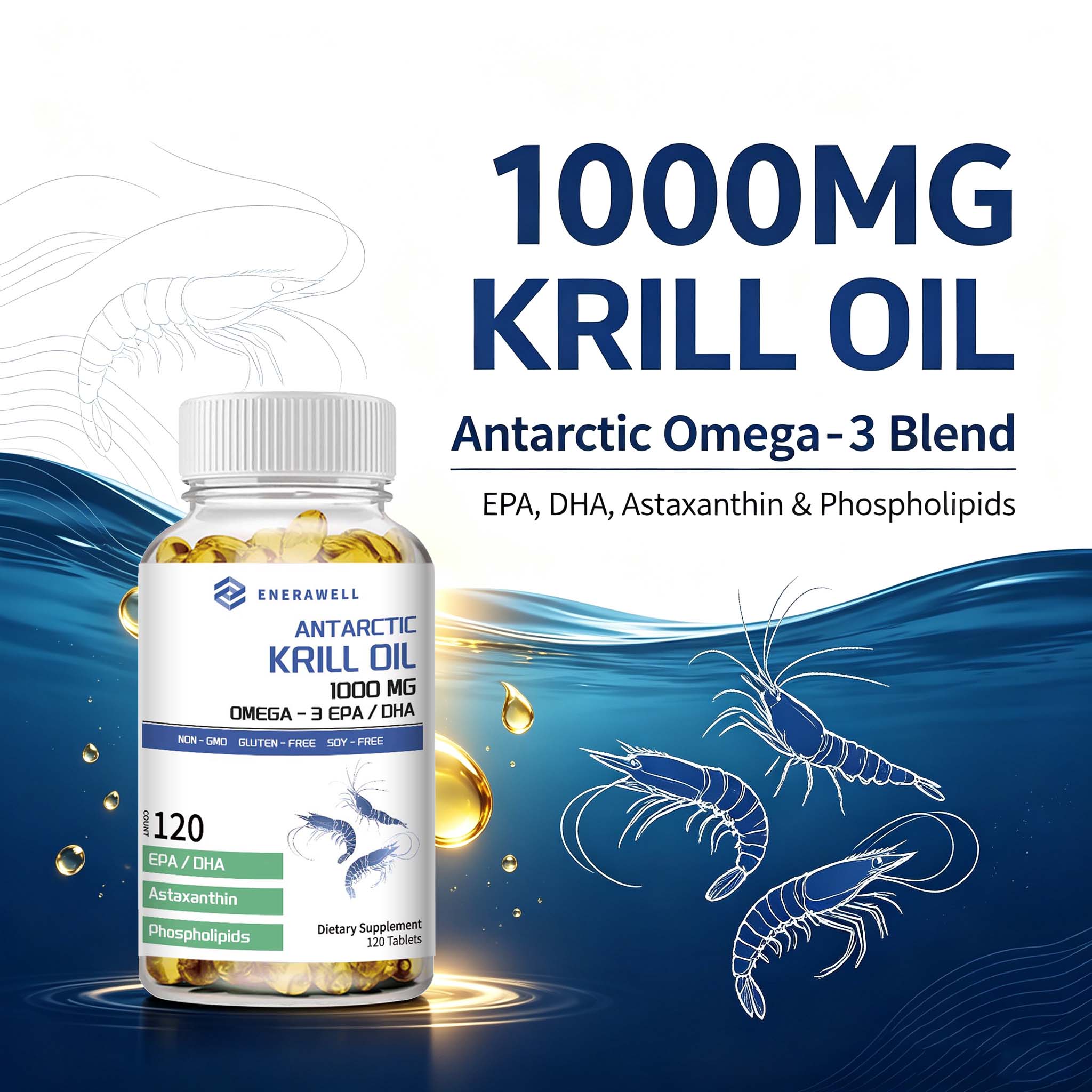 Krill Oil Supplement - Antarktisches Krillöl 1000 mg Kapseln |