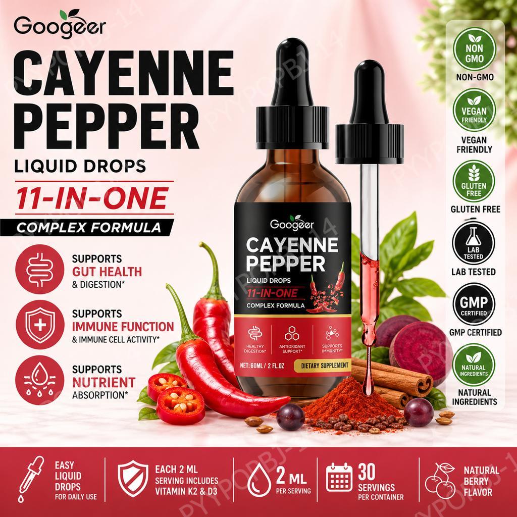 Vitamin D3 K2 Drop - Googeer Cayenne-Pfeffer Flüssige Tropfen 11-in-1 Komplexe