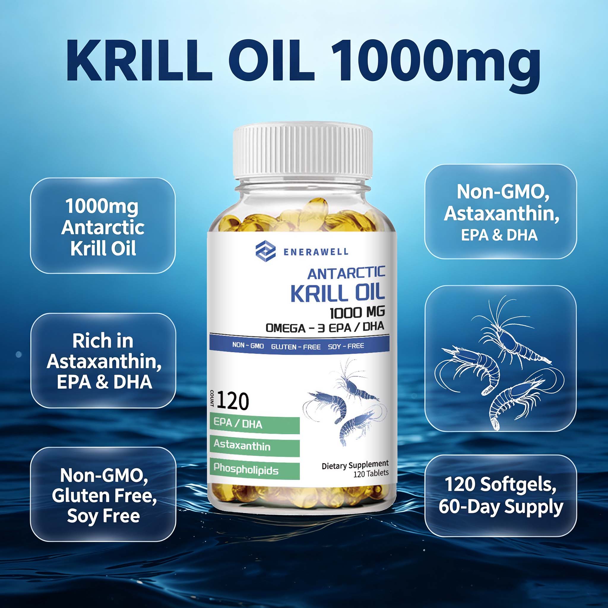 Antarktisches Krillöl 1000 mg  – Krill Oil Supplement Bewertung und Preis